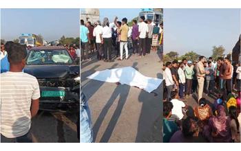 तेज़ रफ्तार कार की टक्कर से बाइक सवार की मौके पर मौत, घटना से गुस्साए लोगों ने किया चक्काजाम